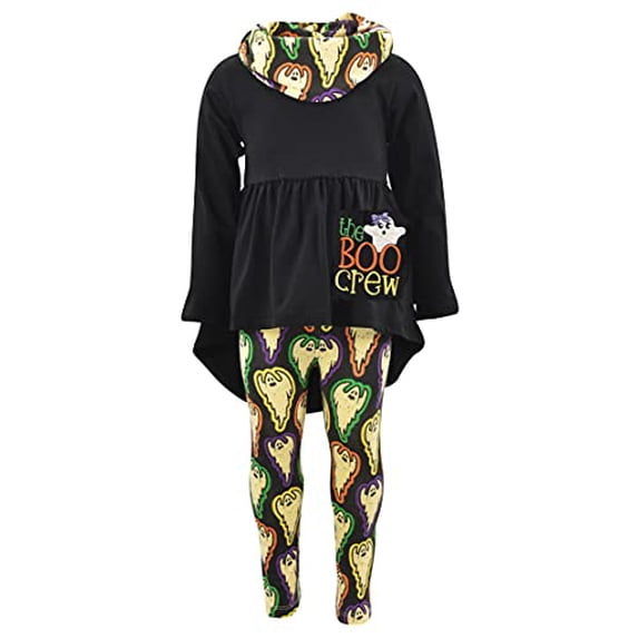 Girls Halloween Boo Crew Ghost 3pc Legging Set (9Y, Black)