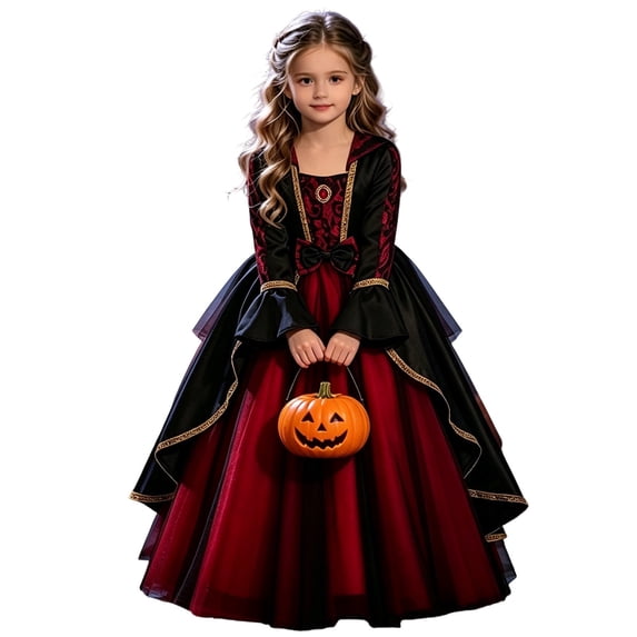 Girls Halloween Clothes Elegant Medieval Dress,Kids Halloween Party Gown Outfit