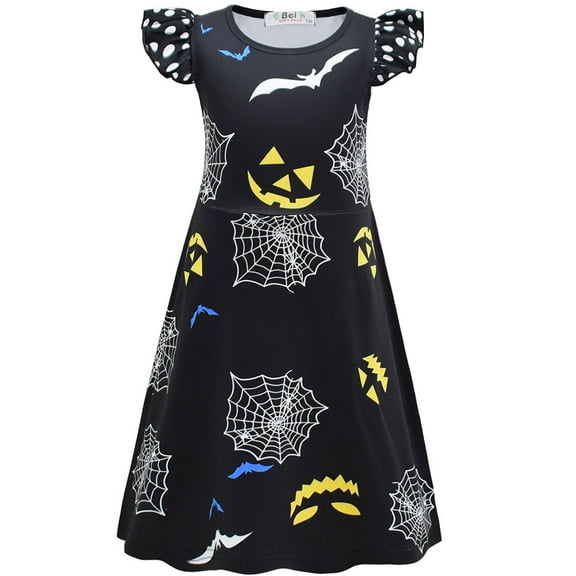Girls Halloween Costume Fancy Dress Spider Short Sleeve Cosplay Outfit Skirt