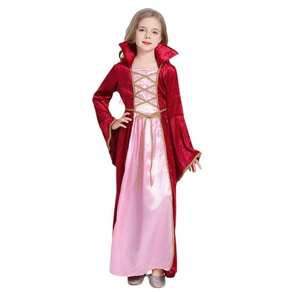 Girls Halloween Customes Long Sleeve Black Witch Dress Halloween Outfits for Girls 5-14 Years Party Clothes (12 Years, Wine)