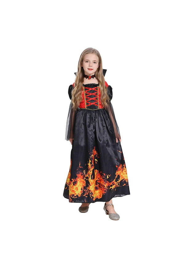Girls Halloween Customes Long Sleeve Black Witch Dress Halloween Outfits for Girls 5-14 Years Party Clothes (8 Years, Black 01)