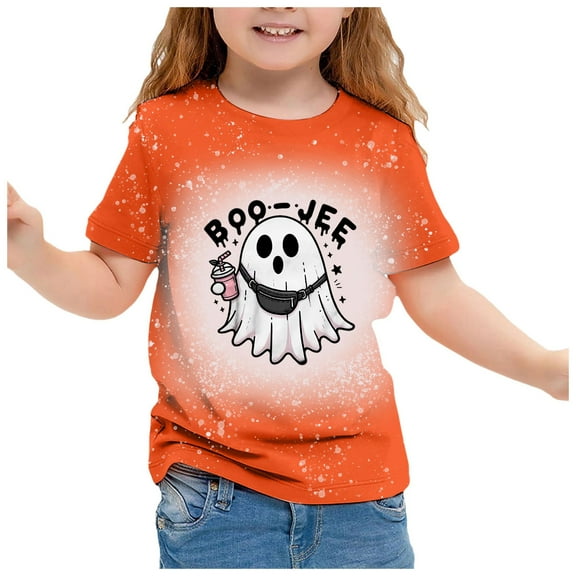 Girls Halloween Cute Printed Round Neck Short Sleeve Casual Tee Shirt Top for Children