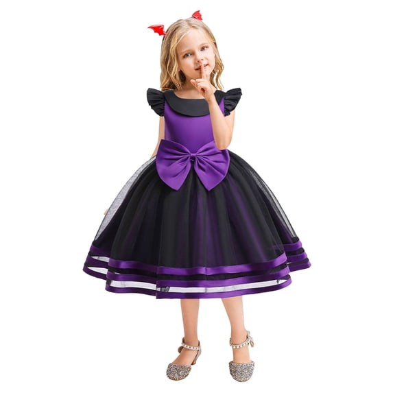 Girls Halloween Dress, Girls Halloween Bowknot Pageant Dress Child Party Gown with Tutu Skirt for Toddler, Halloween Gifts