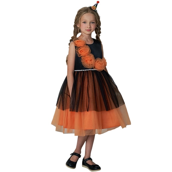 Girls Halloween Dress, Kids Girls Halloween Floral Pageant Dress Party Child Gown Elegant Tutu Birthday Ballerina Outfit, Halloween Gifts