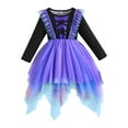 thumbnail image 1 of Girls Halloween Dress Skeleton Print Multicolor Layred Mesh Tulle Dress Long Sleeve Party Festive Outfits 2-9 Years (5 Years, Purple), 1 of 5