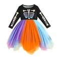 thumbnail image 1 of Girls Halloween Dress Skeleton Print Multicolor Layred Mesh Tulle Dress Long Sleeve Party Festive Outfits 2-9 Years (7 Years, Black 01), 1 of 5