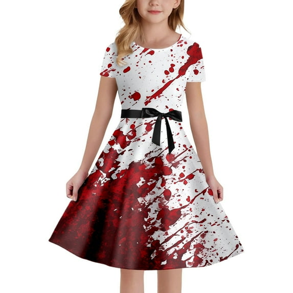Girls Halloween Dresses Short Sleeve Tiered Swing A-Line Pumpkin Ghost Printed Dress For Girls Party Dress Girls Dresses Size 13-14 Years
