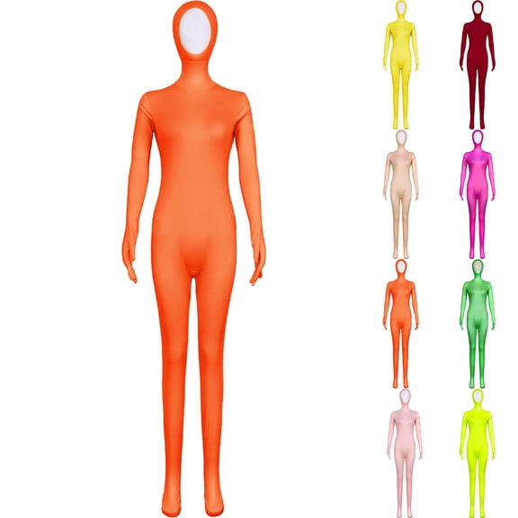 Girls' Halloween Full Body Jumpsuit with Open Face and Covered Hands Feet for Dance Stage Performance Costume, Stretchy Pink Bodysuit, 1 Pack