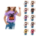 thumbnail image 1 of Girls Halloween Graphic Short Sleeve T-Shirt, Wicked Cute Retro Halloween Tees, Toddler Girls Boys Pumpkin Face Graphic T-Shirt, Short Sleeve Fall Tops, 1 of 4