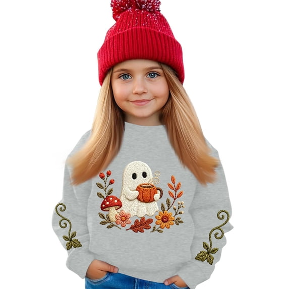 Girls Halloween Graphic Sweatshirt Kids Casual Crewneck Pullover Long Sleeve Printed Fall Sweatshirt for Toddler and Youth