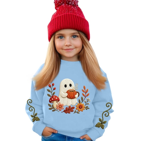 Girls Halloween Graphic Sweatshirt Kids Casual Crewneck Pullover Long Sleeve Printed Fall Sweatshirt for Toddler and Youth