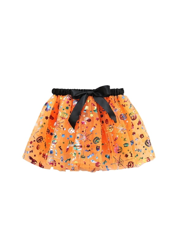 Girls Halloween Layered Tulle Tutu Skirt Kids Ballet Dance Layer Print Elastic Skirts Toddler Princess Clothes