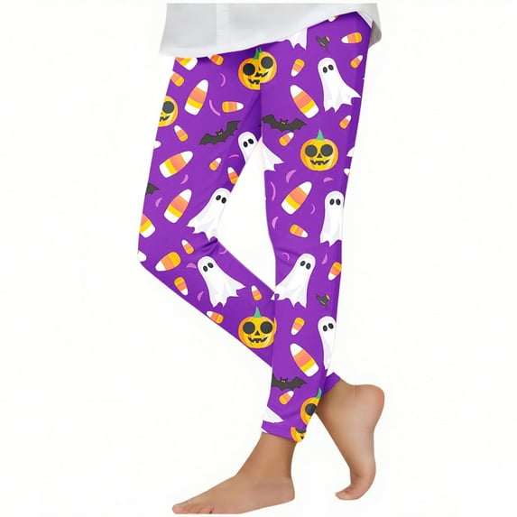 Girls Halloween Leggings Cute Pumpkin/Ghost/Bats Graphic Printed Soft Stretchy Jeggings Pants Holiday Outfits (4 Years, Style #H)