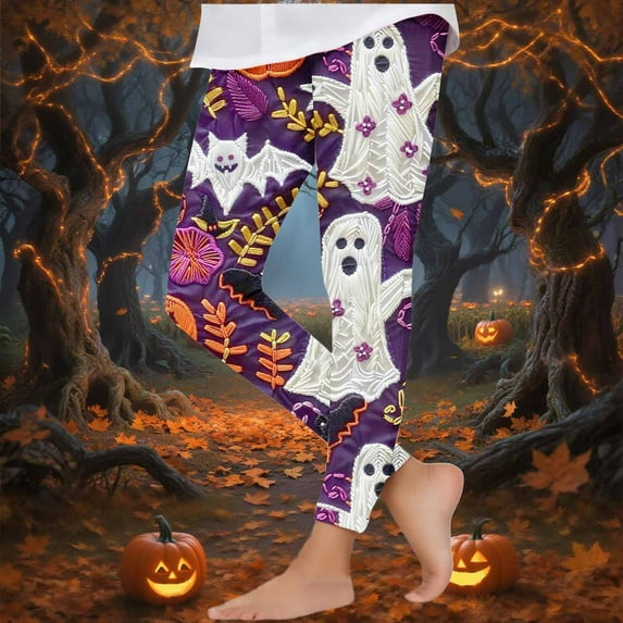 Girls' Halloween Leggings Pumpkin Printed Pants High Waist Stretchy Leggings for Girls 3-7Y