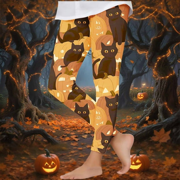 Girls' Halloween Leggings Pumpkin Printed Pants High Waist Stretchy Leggings for Girls 3-7Y