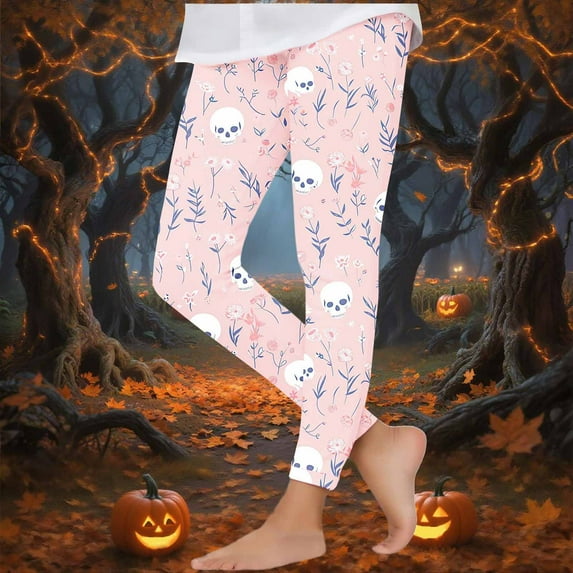 Girls' Halloween Leggings Pumpkin Printed Pants High Waist Stretchy Leggings for Girls 3-7Y