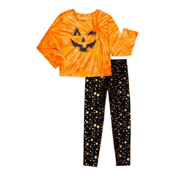 Girls Halloween Long Sleeve Pumpkin Tee Outfit Set, 2-piece, Sizes 4-18