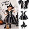 thumbnail image 1 of Girls Halloween Mesh Dress Costume Set With Matching Witch Hat, Two-Piece Outfit For Dance Recitals, Stage Performances, Dress-Up Parties, School Events And Themed Photo Sessions, 1 of 7