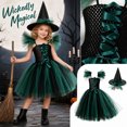 thumbnail image 1 of Girls Halloween Mesh Dress Costume Set With Matching Witch Hat, Two-Piece Outfit For Dance Recitals, Stage Performances, Dress-Up Parties, School Events And Themed Photo Sessions, 1 of 7