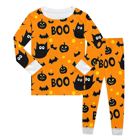 Girls Halloween Pajamas Set Ghost Pumpkin Print Girls Pajamas Set Long Sleeve Crewneck Pullover Top Shirts Pants Set Kids 7 Years Boys Clothes