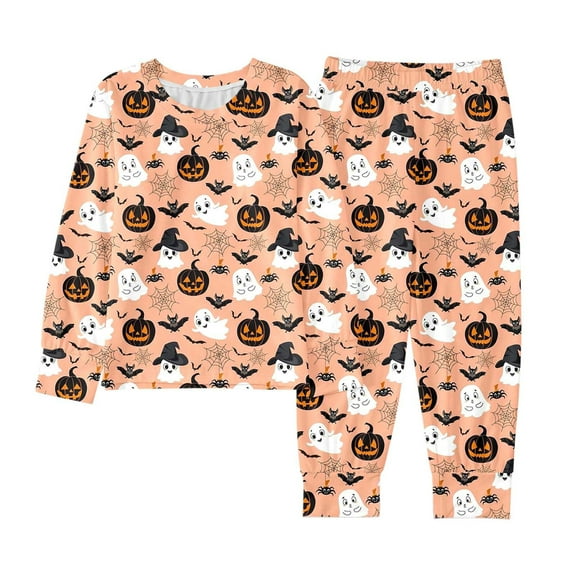 Girls Halloween Pajamas Set Pumpkin Ghost Print Girl Pajamas Set Crewneck Soft Long Sleeve Comfort T Shirt Top Shirts Pants Set Kids 7-8 Years Pajamas Boy