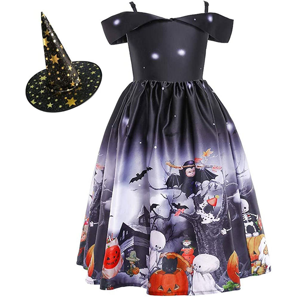 Girls' Halloween Beetle Costume Dress - Black & White Striped Ruffle Tutu With Headband (Sizes 2-3Y To 10-12Y)
