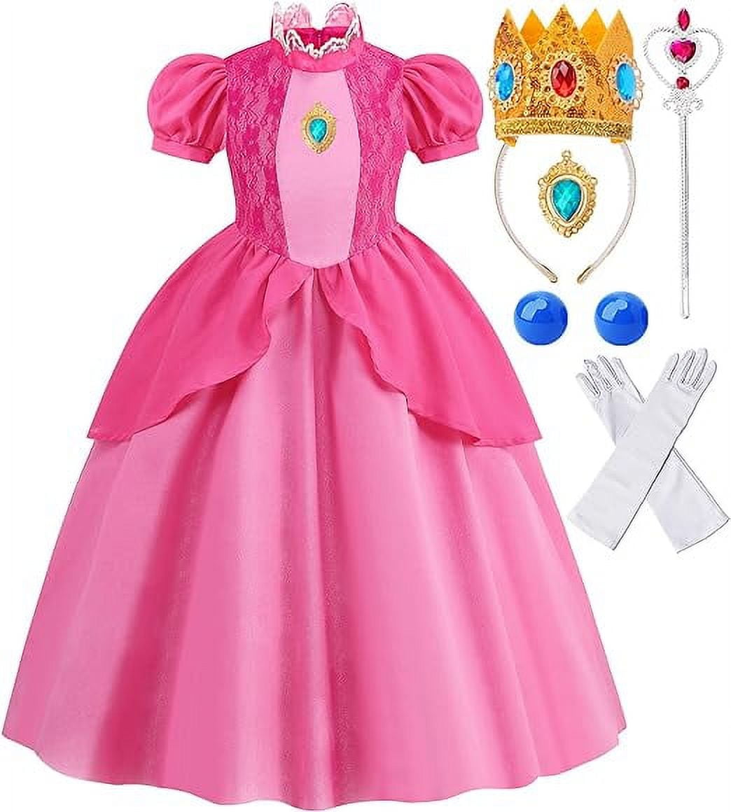 Girls Halloween Princess Peach Costume Suit for Kids Birthday Gift 312