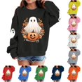 thumbnail image 1 of Girls Halloween Print Crewneck Sweatshirt Long Sleeve Fleece Pullover For Kids, 1 of 5