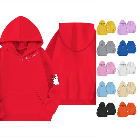Girls Halloween Print Hoodie Long Sleeve Loose Fit Pullover Sweatshirt For Kids