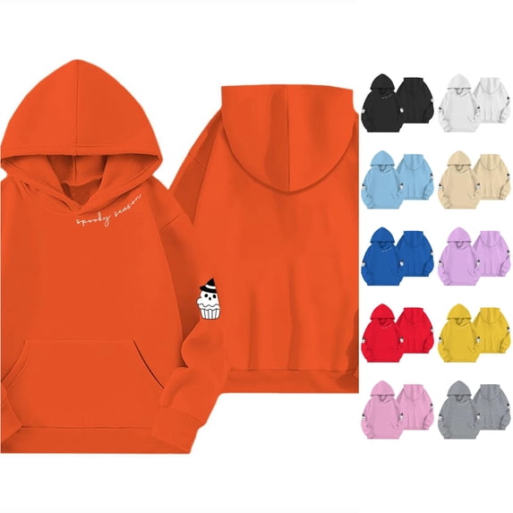 Girls Halloween Print Hoodie Long Sleeve Loose Fit Pullover Sweatshirt For Kids
