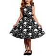 thumbnail image 1 of Girls Halloween Print Sleeveless A-Line Ruffle Hem Sundress Performance Clothing Dress, 1 of 9