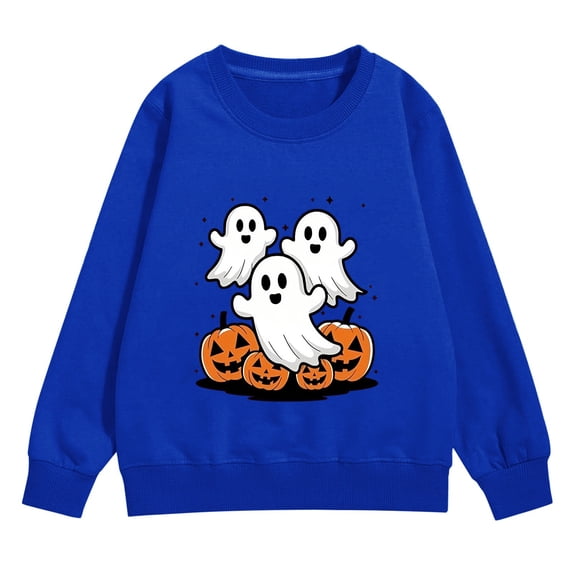 Girls Halloween Pumpkin Ghost Sweatshirts Oversized Cute Cotton Sweater.Teen Kids Long Sleeve Crew Neck Pullover Tops Trendy Casual Comfortable Ribbed Cuffs Hoodies