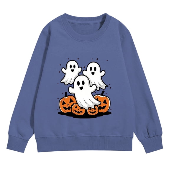 Girls Halloween Pumpkin Ghost Sweatshirts Oversized Cute Cotton Sweater.Teen Kids Long Sleeve Crew Neck Pullover Tops Trendy Casual Comfortable Ribbed Cuffs Hoodies
