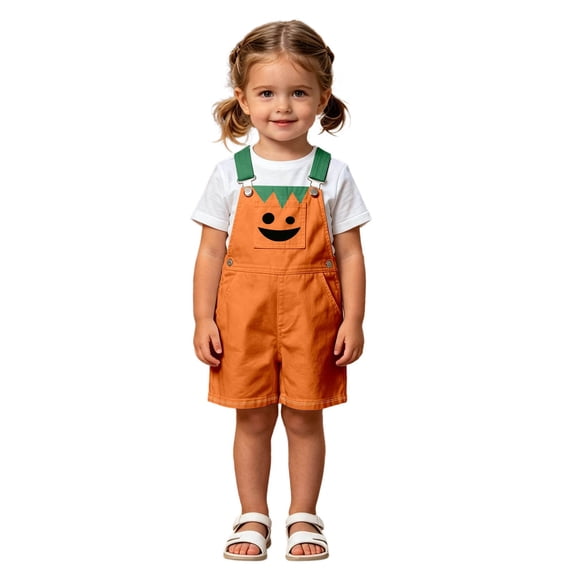 Girls Halloween Romper Jumpsuit Pumpkin Print Overalls Toddler Piece Outfit Long Sleeve Playsuit With Pockets