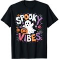 thumbnail image 1 of Girls Halloween Shirt Spooky Vibes Ghost Retro Women Kids T-Shirt, 1 of 3