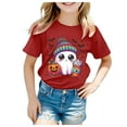 thumbnail image 1 of Girls Halloween Shirts Toddler Girls Halloween T-Shirt Retro Ghost Pumpkin Graphic Shirt Tee Spooky Vibes Top Size for 6-7 Years,Red, 1 of 4