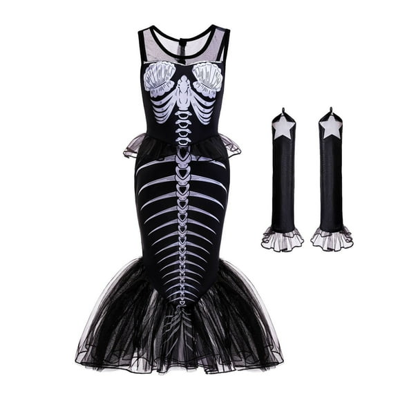 Girls Halloween Skeleton Costume for Kids Fishtail Mermaid Cosplay Dress