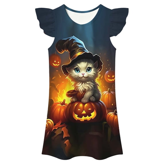 Girls Halloween Sleep Dress Flutter Sleeve Nightgown Kids Pajama Dress