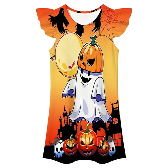 Girls Halloween Sleep Dress Flutter Sleeve Nightgown Kids Pajama Dress