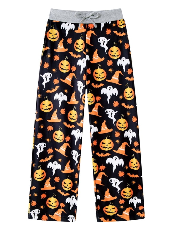 Girls Halloween Pajama Pants Pumpkin Print Sleep Pants Elastic Waist PJ Bottoms Lounge Pants for Kids Preteens Teens 7-14 Y