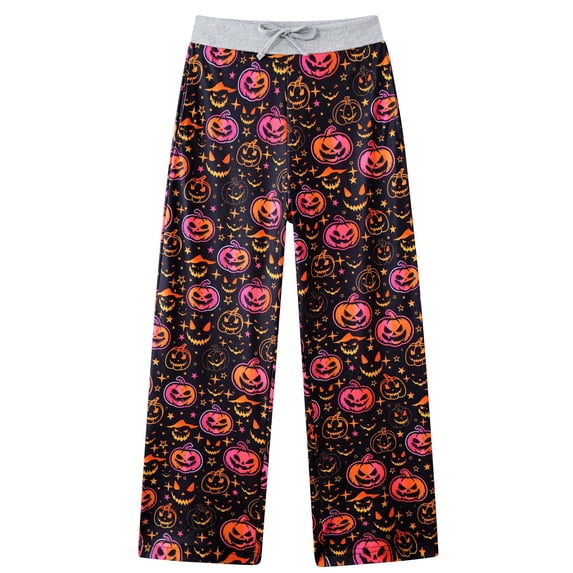 Aideaone Girls Halloween Pajama Pants Pumpkin Print Sleep Pants Elastic Waist PJ Bottoms Lounge Pants for Kids Preteens Teens 7-14 Y