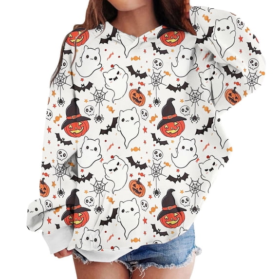 Girls Halloween Sweatshirt Crew Neck Long Sleeve Sweatshirt Casual Basic Drop Shoulder Sweatshirt Casual Children Winter Coat Fall Outwear
