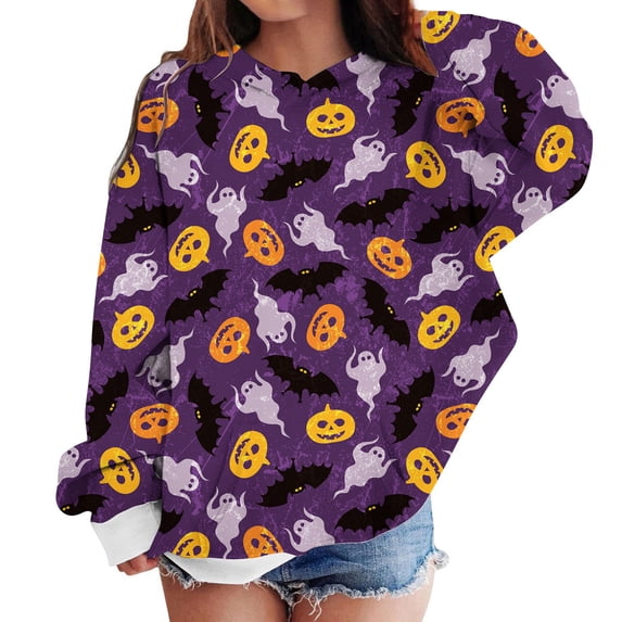 Girls Halloween Sweatshirt Crew Neck Long Sleeve Sweatshirt Casual Basic Drop Shoulder Sweatshirt Casual Children Winter Coat Fall Outwear