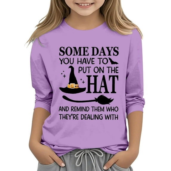 Girls Halloween Sweatshirt Some Days You Have To Put On The Hat Cute Graphic Oversized Pullover Tops for Teen Kids