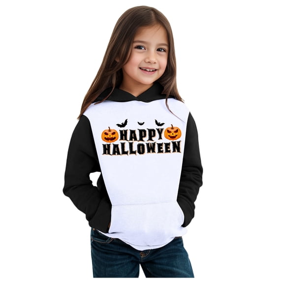 Girls Halloween Sweatshirts Crew Neck Long Sleeve Hooded Sweatshirt Soft Casual Drop Shoulder Hoodie Pullovers Tops Loose Children Kid's Fall Winter Outfits