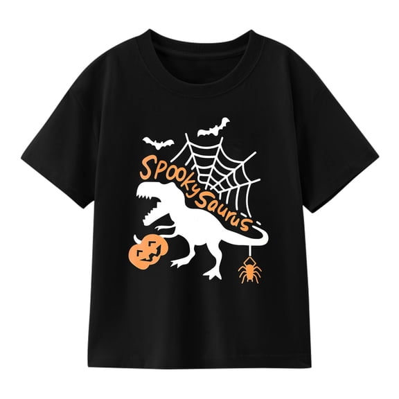 Girls' Halloween T-Shirt – Pumpkin Face/Dinosaur Skeleton Print