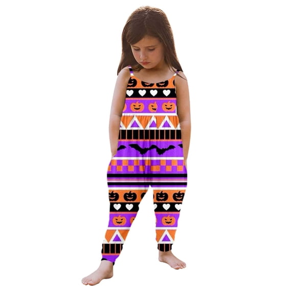 Girls Halloween Tank Romper Cute Graphicint Harem Pants Sleeveless Playwear Holiday Jumpsuit
