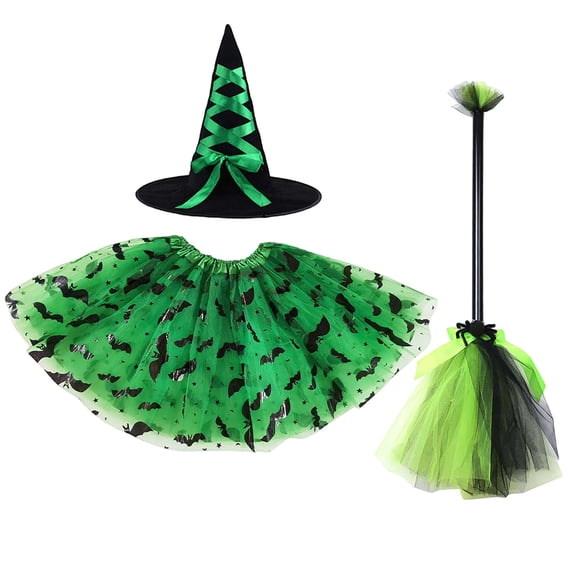 Girls Halloween Tutu Skirt Set With Witch Hat Kids Dress Up Outfit Cute Party Dance Performance Clothing For Ages 2-8 Years