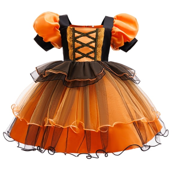 Auroural Girls Tulle Princess Dress Girls Witch Pumpkin Dress Puff Sleeve Lace Corset Princess for Party