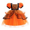 thumbnail image 1 of Auroural Girls Tulle Dresses Girls Halloween Witch Pumpkin Mesh Dress Orange Black Puff Sleeve Princess for Party, 1 of 9